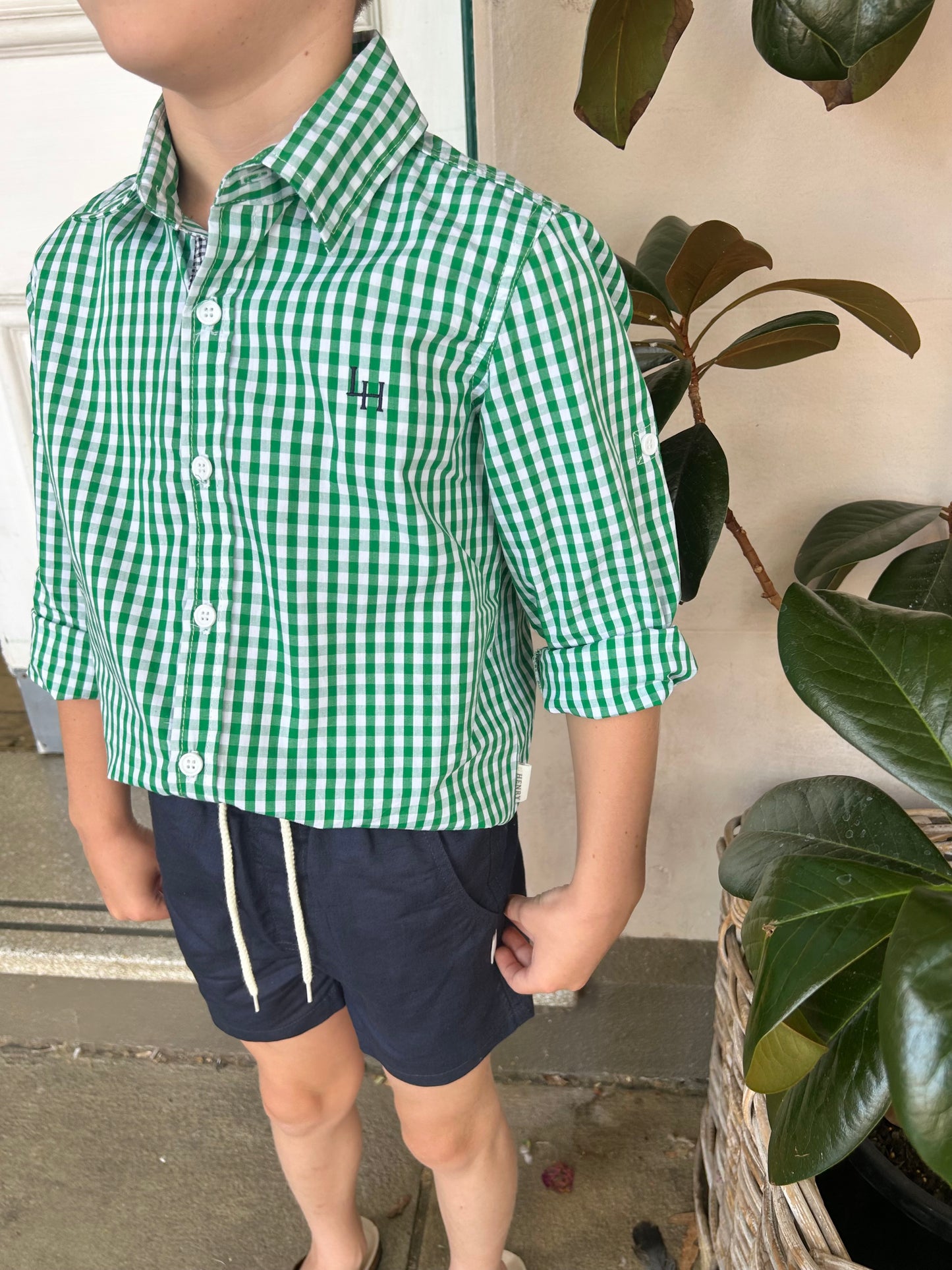 BOYS DRESS SHIRT - BRIGHT GREEN CHECK