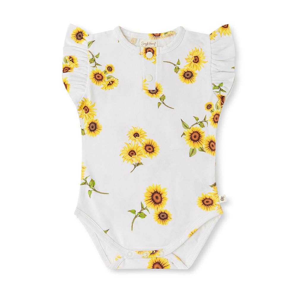 Sunflower Short Sleeve Organic Bodysuit with Frill