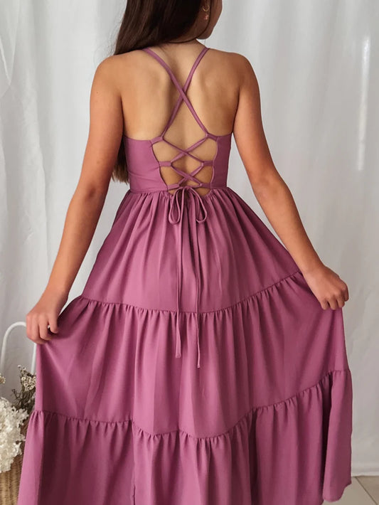 Clara Chiffon Girls Maxi Dress Mauve