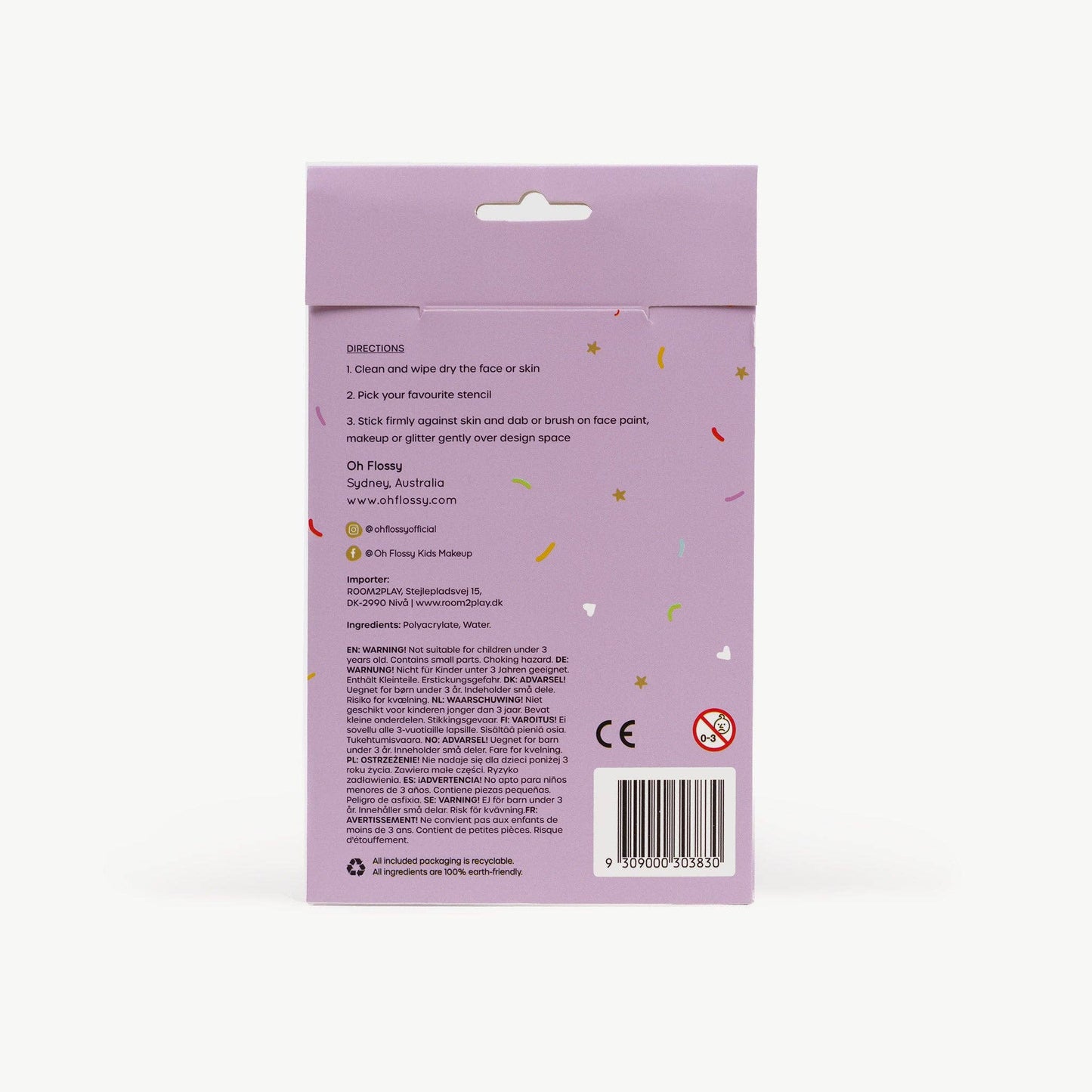 Oh Flossy Reusable Adhesive Face Paint & Makeup Stencils - Purple