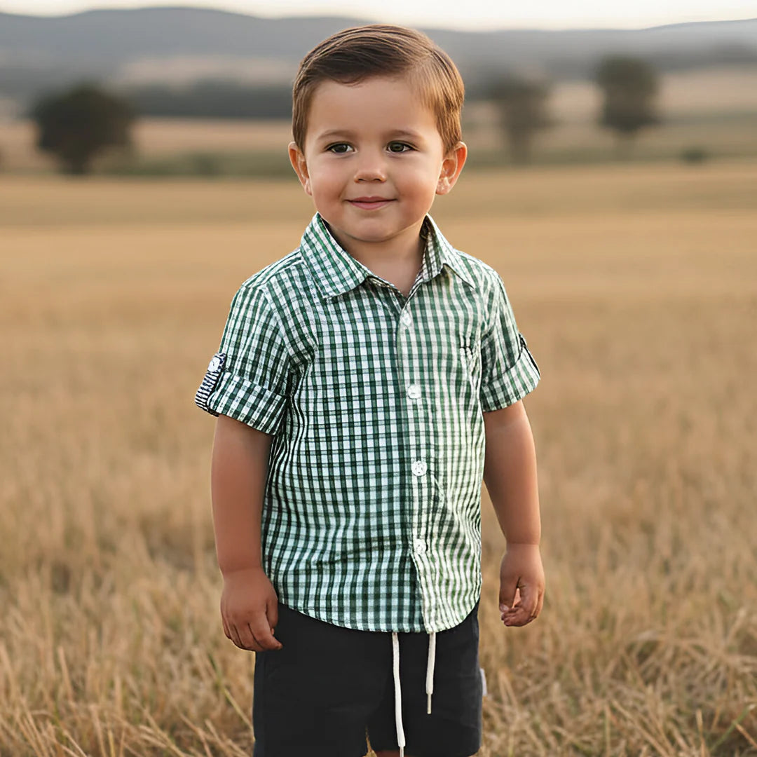 BOYS DRESS SHIRT - BRIGHT GREEN CHECK