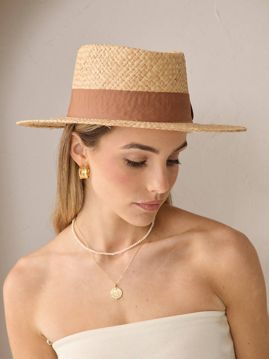 Island Ribbon Straw Boater Hat