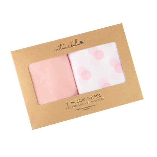 Pink & Pink Spot 2 Pack Muslin Wrap