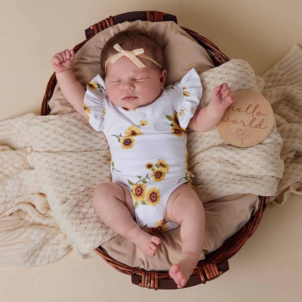 Sunflower Short Sleeve Organic Bodysuit with Frill