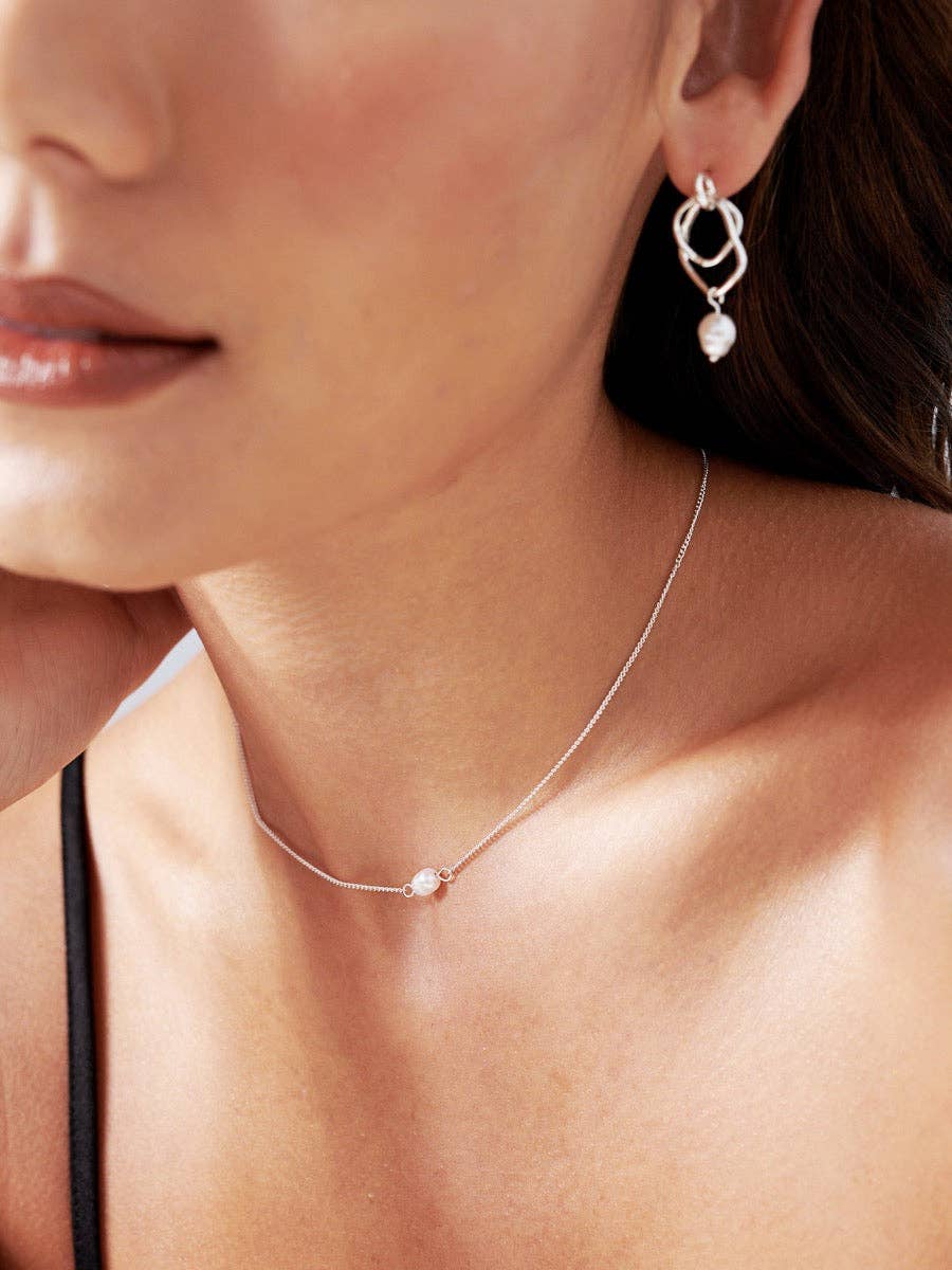 Single Pearl Sterling Silver Necklace