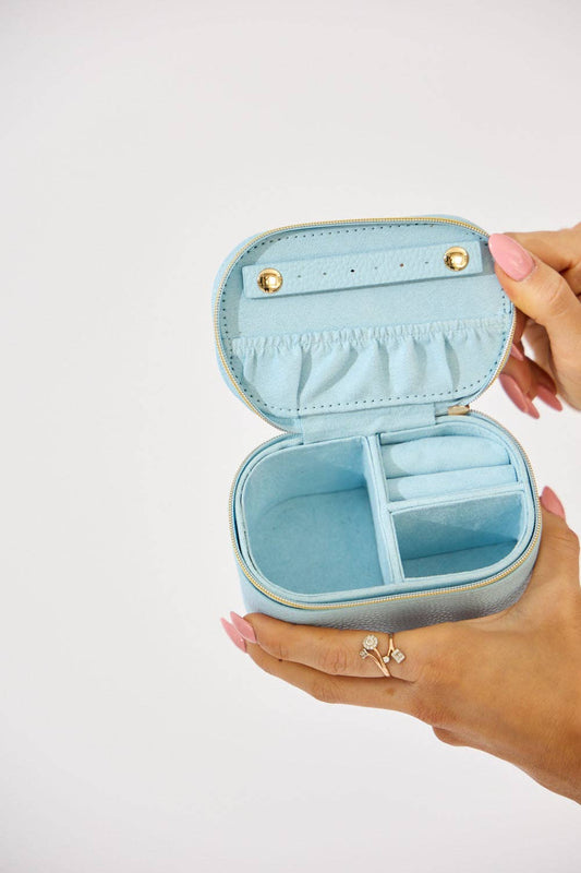 Vegan PU Leather Jewellery Box - Rectangle - Light Blue - Small