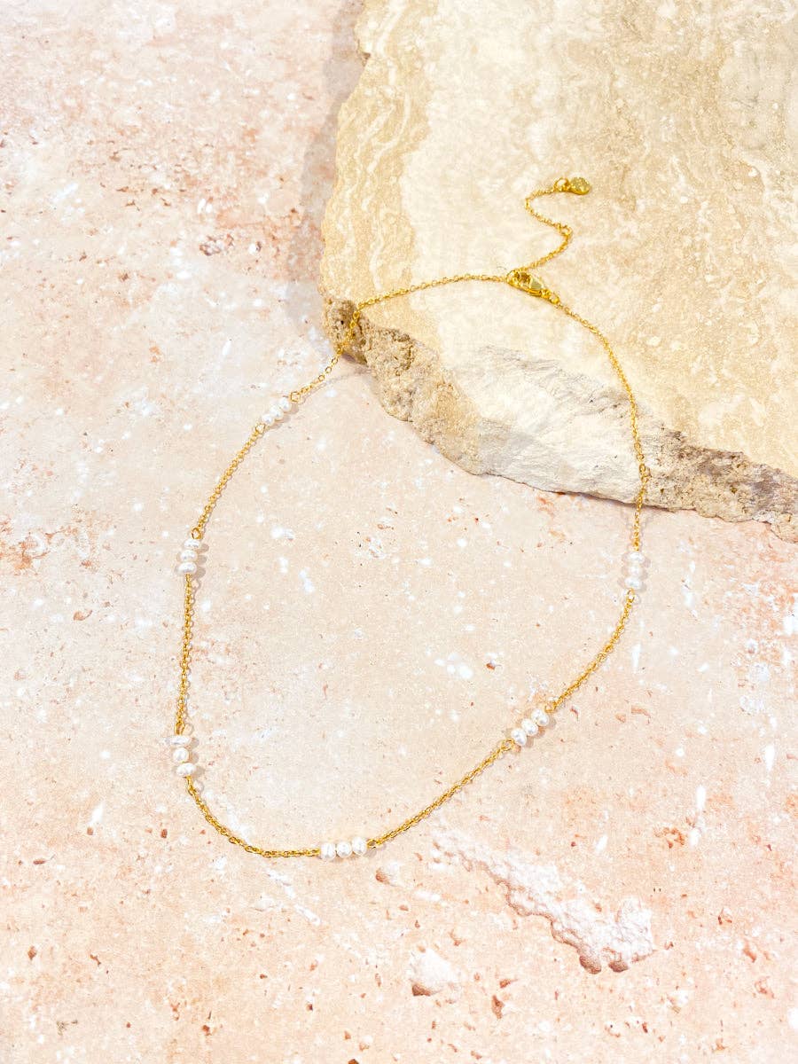 Dainty Pearl Trio 18K Gold Plated Necklace