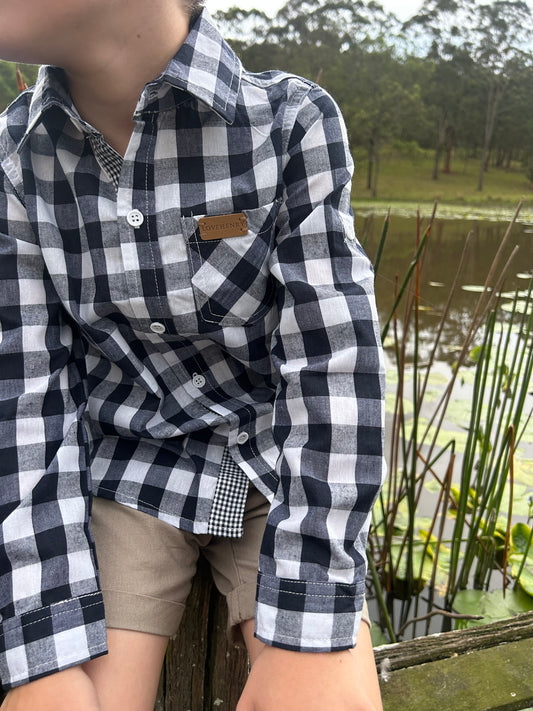 Boys Dress Shirt - Large Navy Check