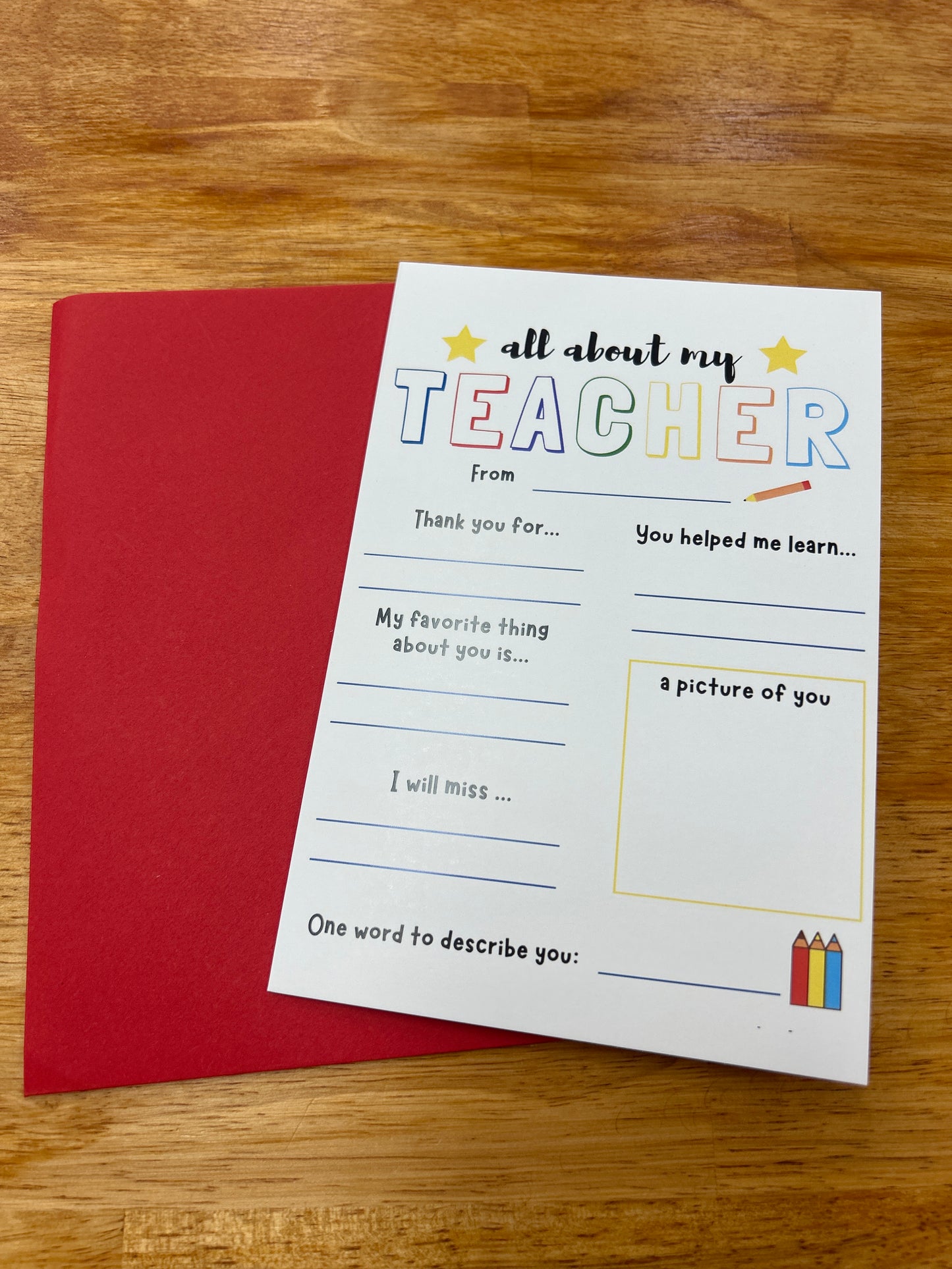 All About My Teacher Card