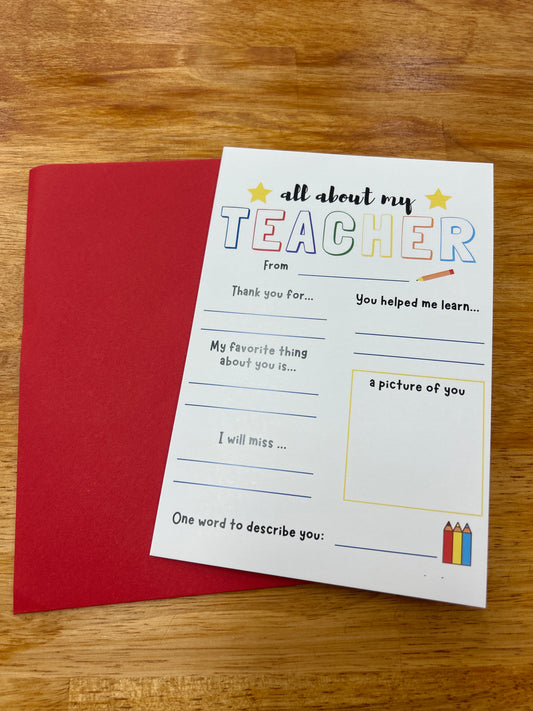 All About My Teacher Card