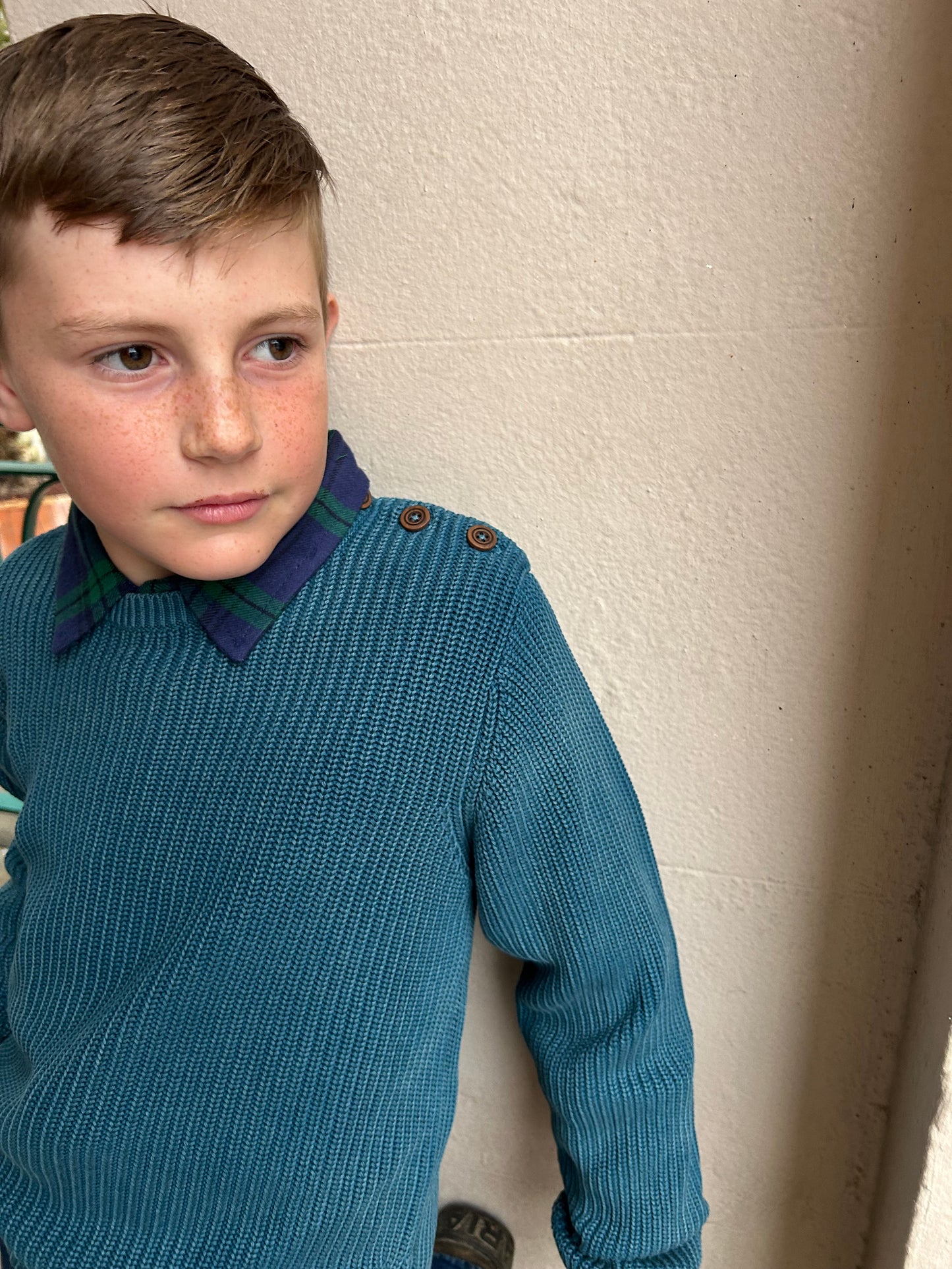Boys Moroccan Blue Button Neck Sweater