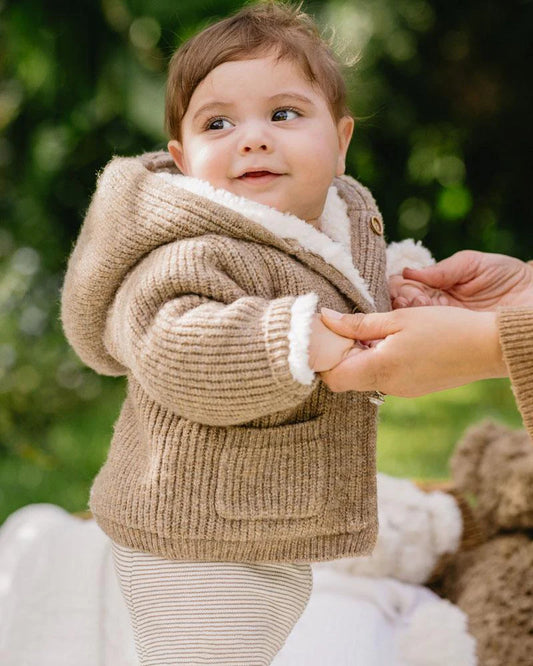 BISCUIT KNITTED HOODED JACKET