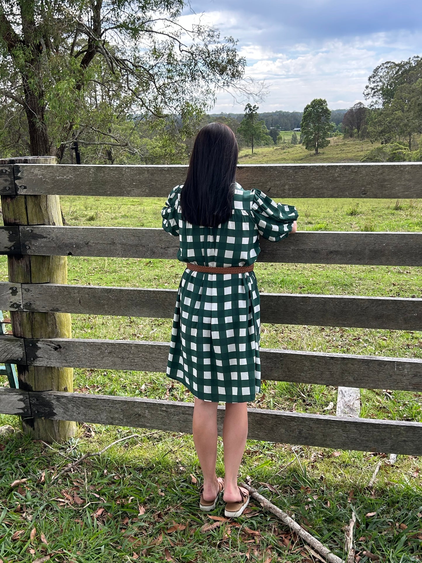 LADIES DRESS: GREEN GINGHAM
