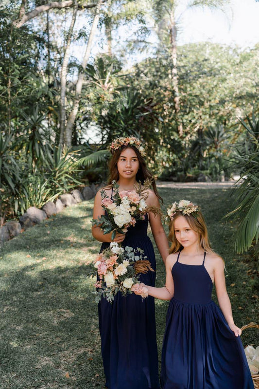 Sophia Chiffon Flower Girl Graduation Dress Navy Blue