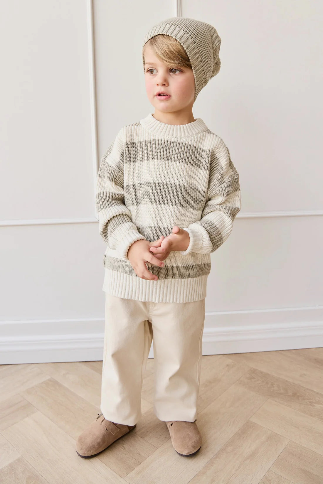 Johan Knit Jumper - Wide Knit Stripe Cloud/Raindance