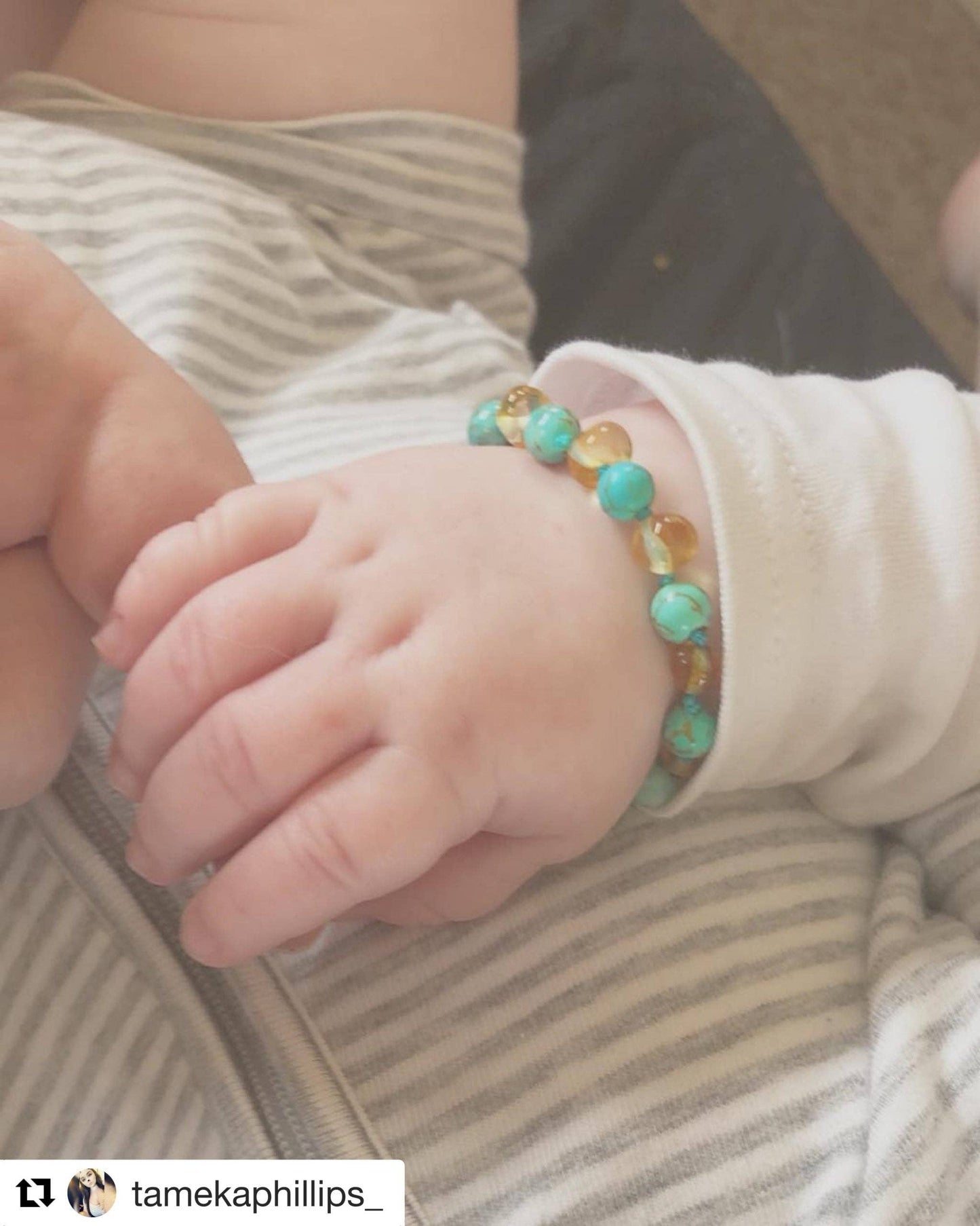 Amber Bracelet Cognac & Turquoise | Baby 14cm