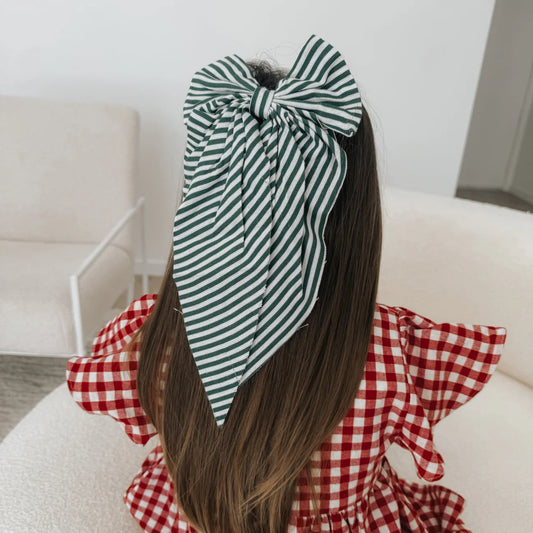 Hair Bow - Green Stripe