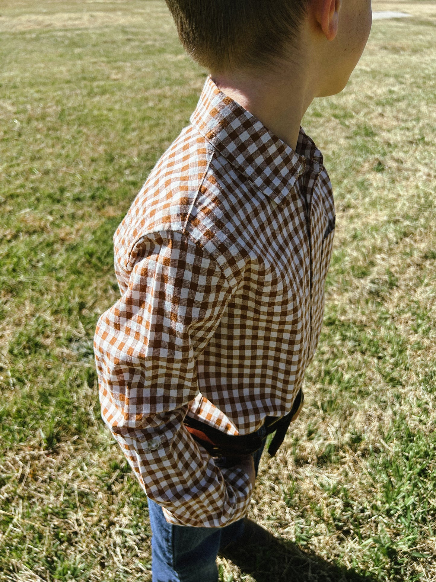 Oliver Long Sleeve Button Shirt - Cocoa Gingham