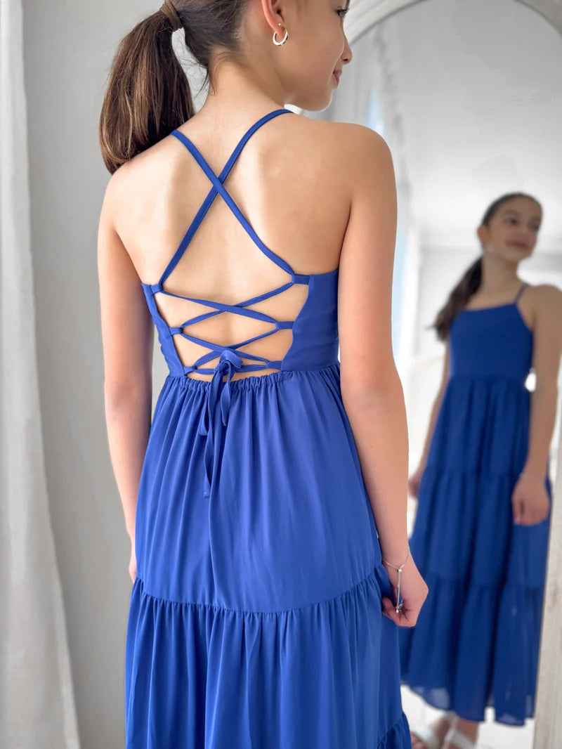 Clara Chiffon Girls Maxi Dress Sapphire Blue