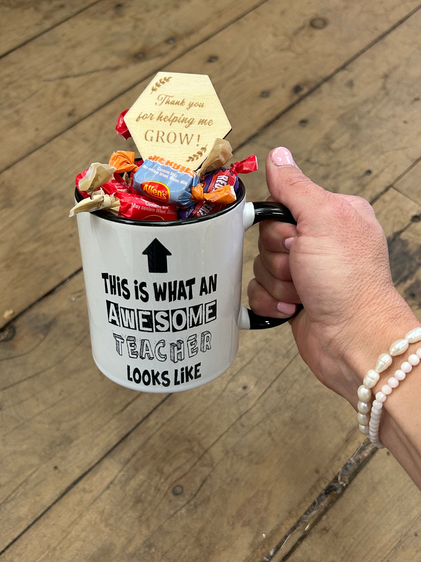Teacher Mug Black Handle with lollies