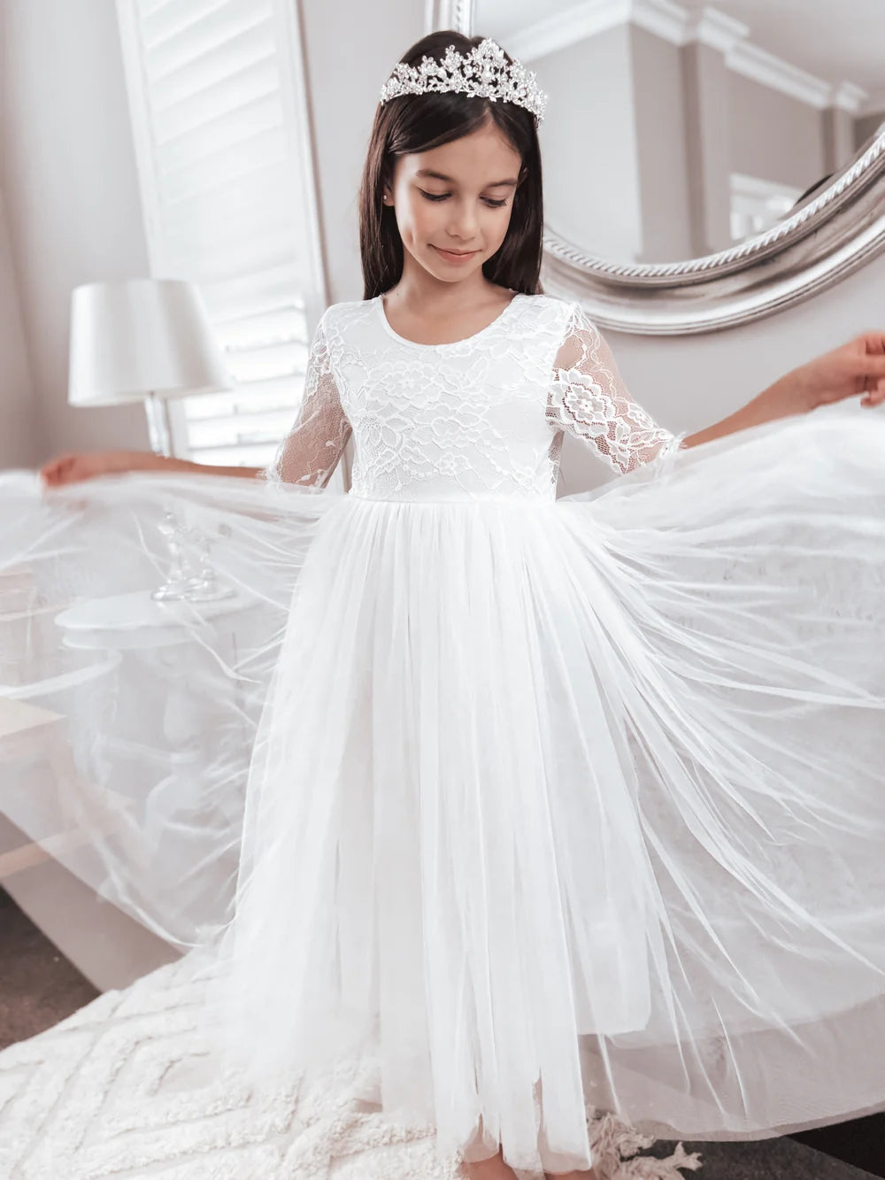 Maia Girls White Lace Communion Dress