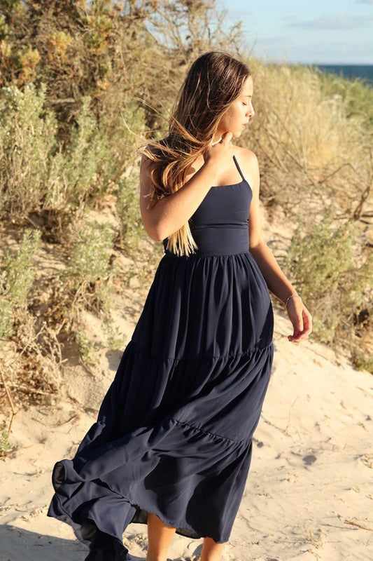 Clara Chiffon Girls Maxi Dress Indigo Blue