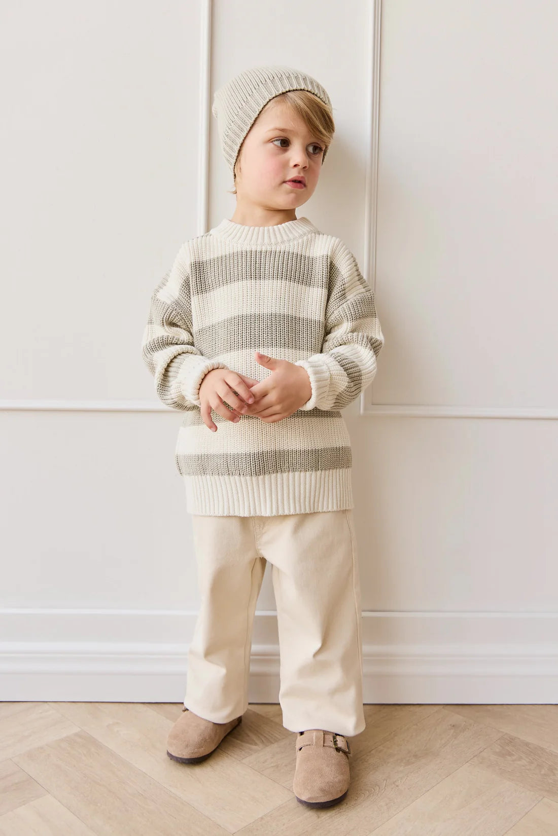 Johan Knit Jumper - Wide Knit Stripe Cloud/Raindance