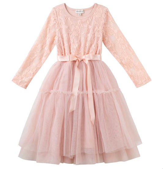 Princess Lace L/S Tutu Dress Tea Rose