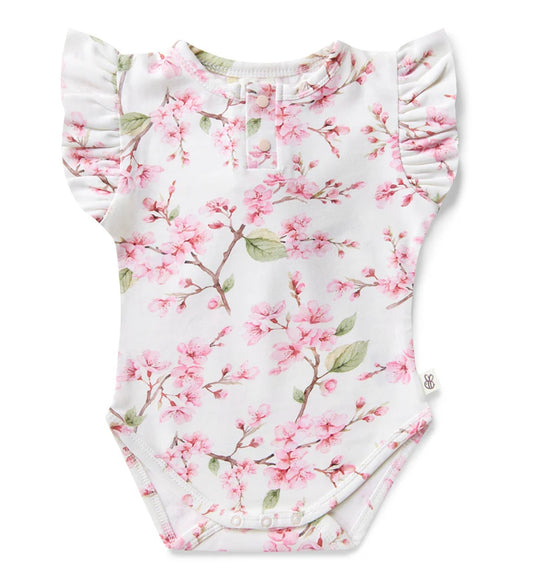 Cherry Blossom Short Sleeve Bodysuit With Frill