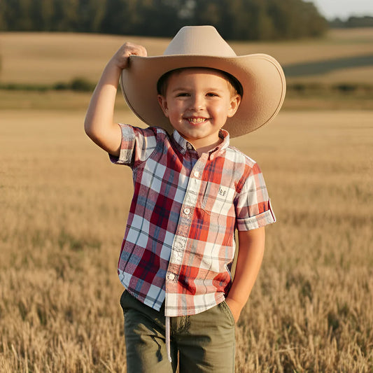 BOYS DRESS SHIRT - RED PLAID