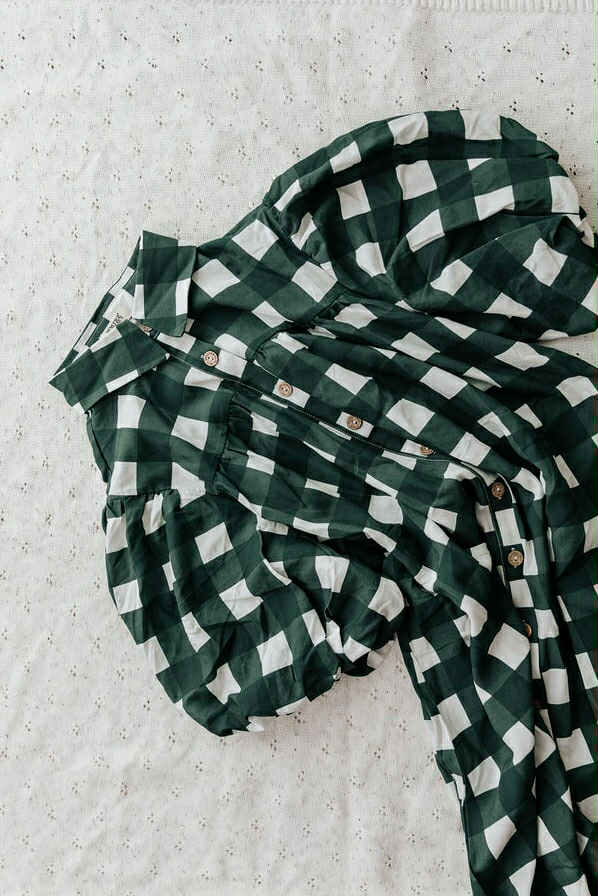 LADIES DRESS: GREEN GINGHAM