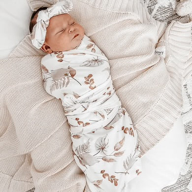 Porcelain Jersey Swaddle Stretch Wrap & Top Knot