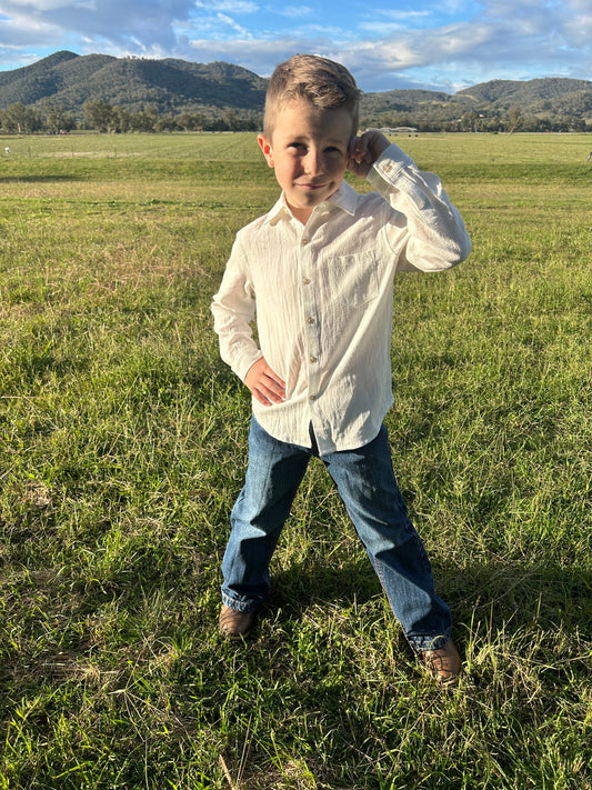 Archie L/S Button Shirt - Ivory