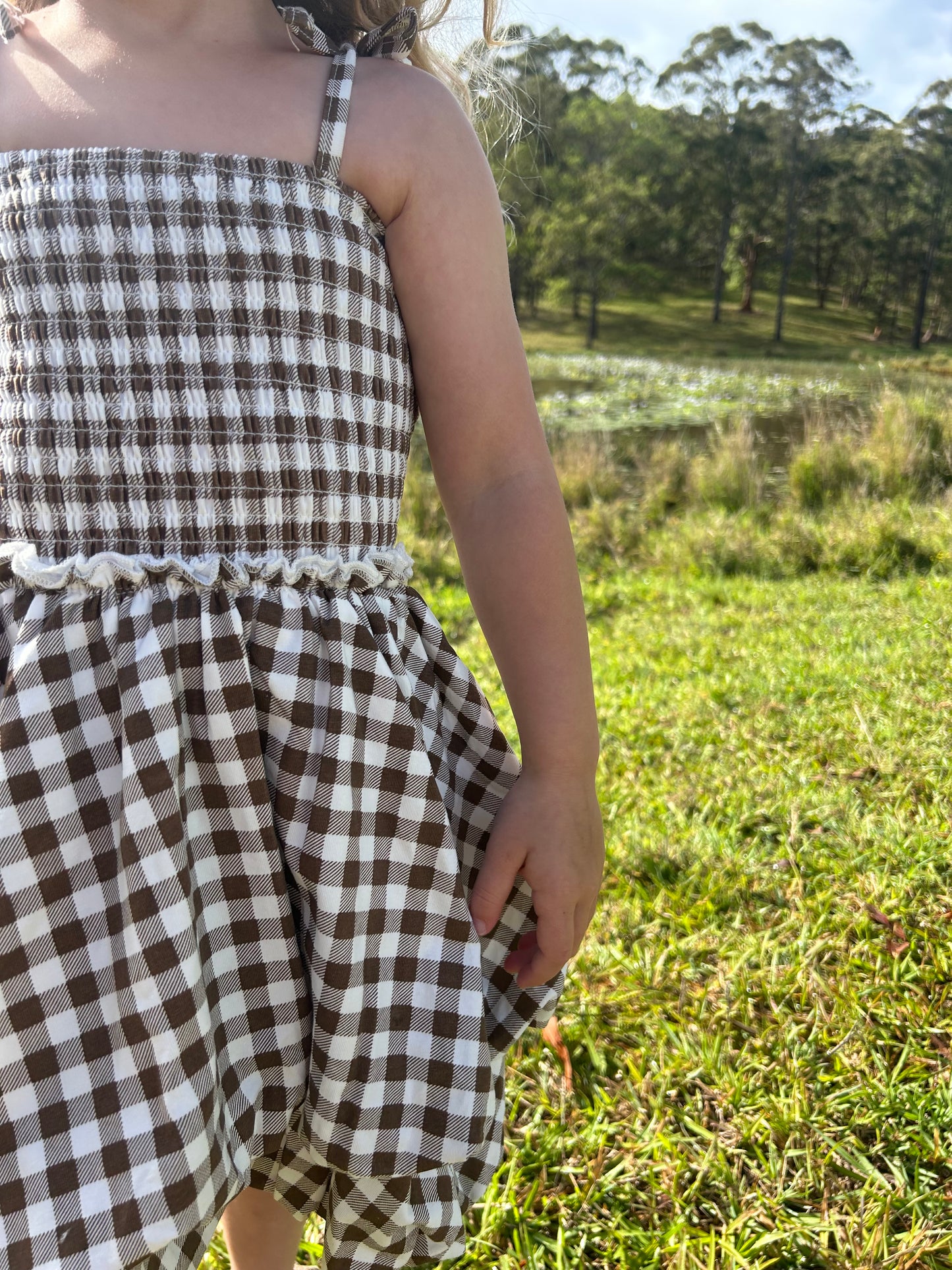 Skylar Check Bubble Dress - Mocha