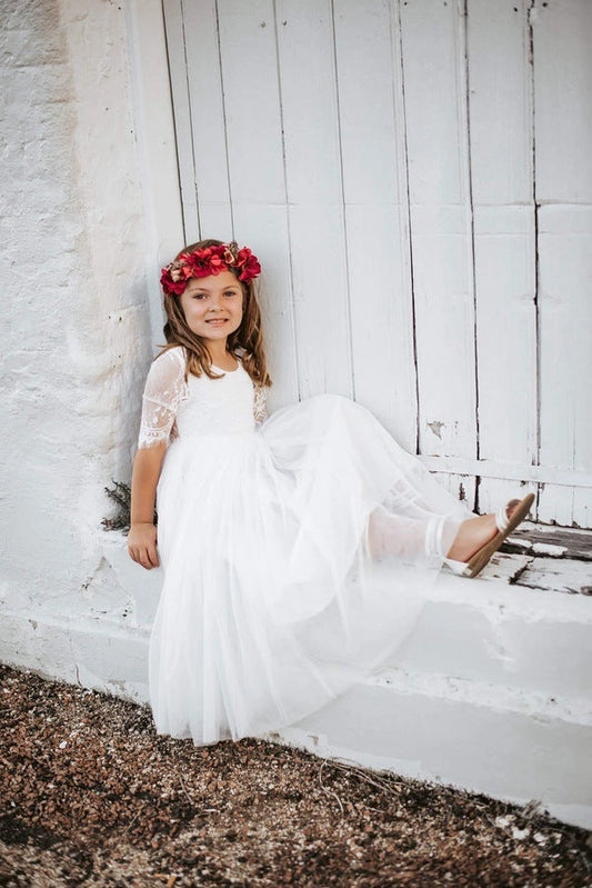 Maia Girls White Lace Communion Dress - Size 8