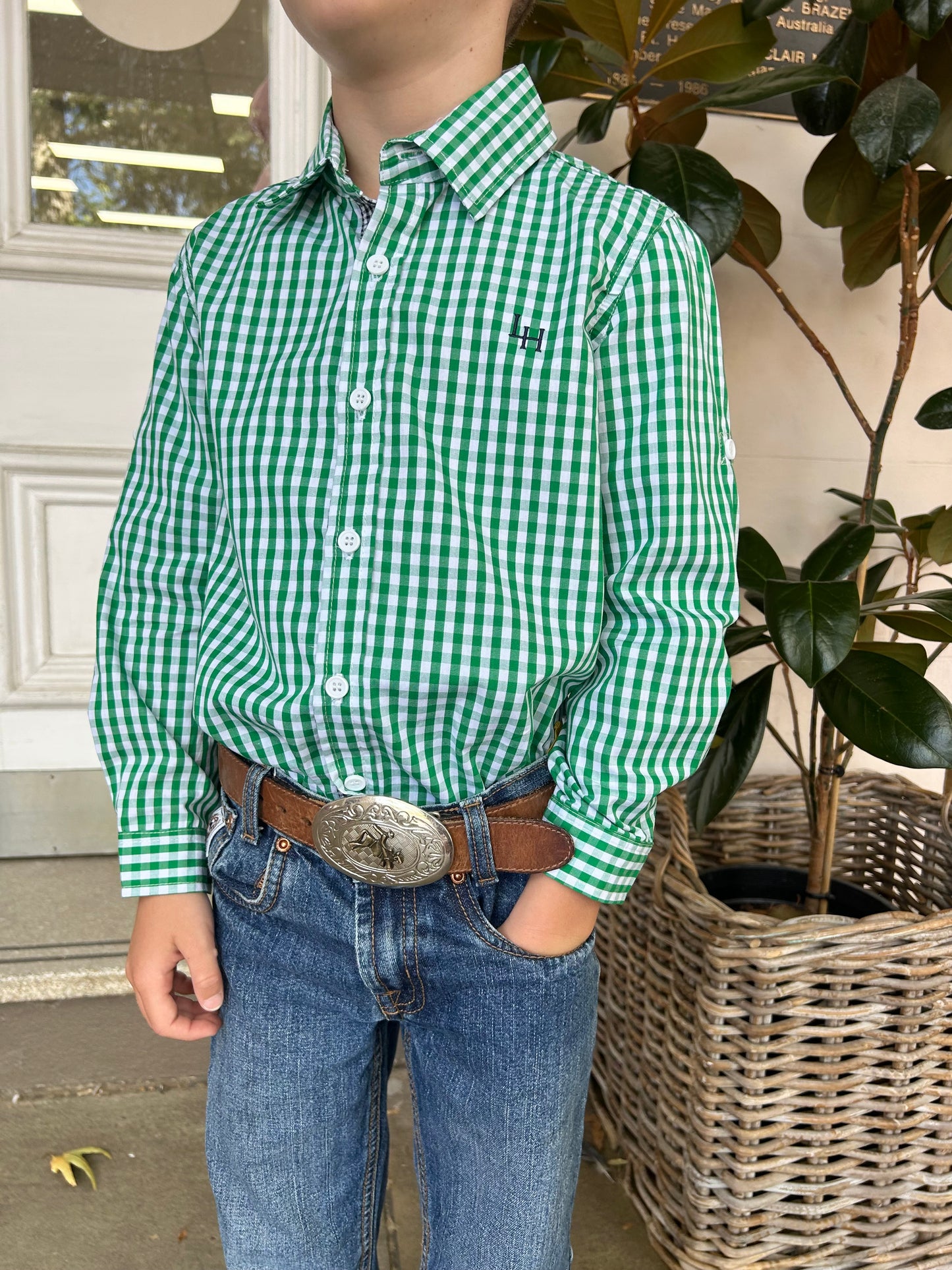 BOYS DRESS SHIRT - BRIGHT GREEN CHECK