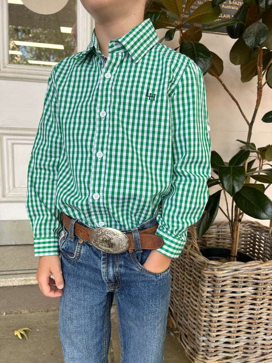 BOYS DRESS SHIRT - BRIGHT GREEN CHECK