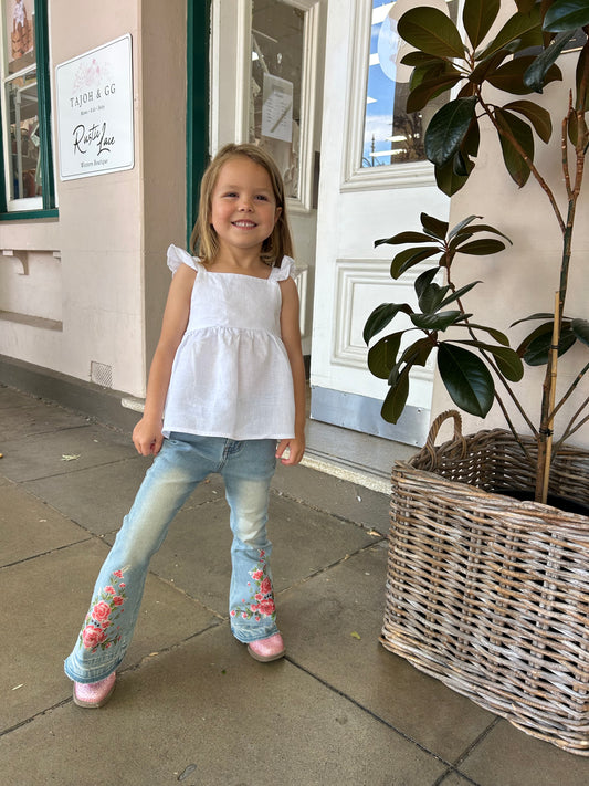 Girls Esme Top - White Linen