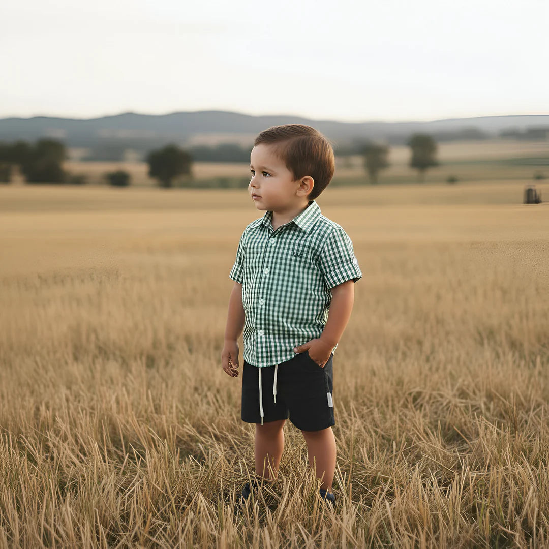 BOYS DRESS SHIRT - BRIGHT GREEN CHECK