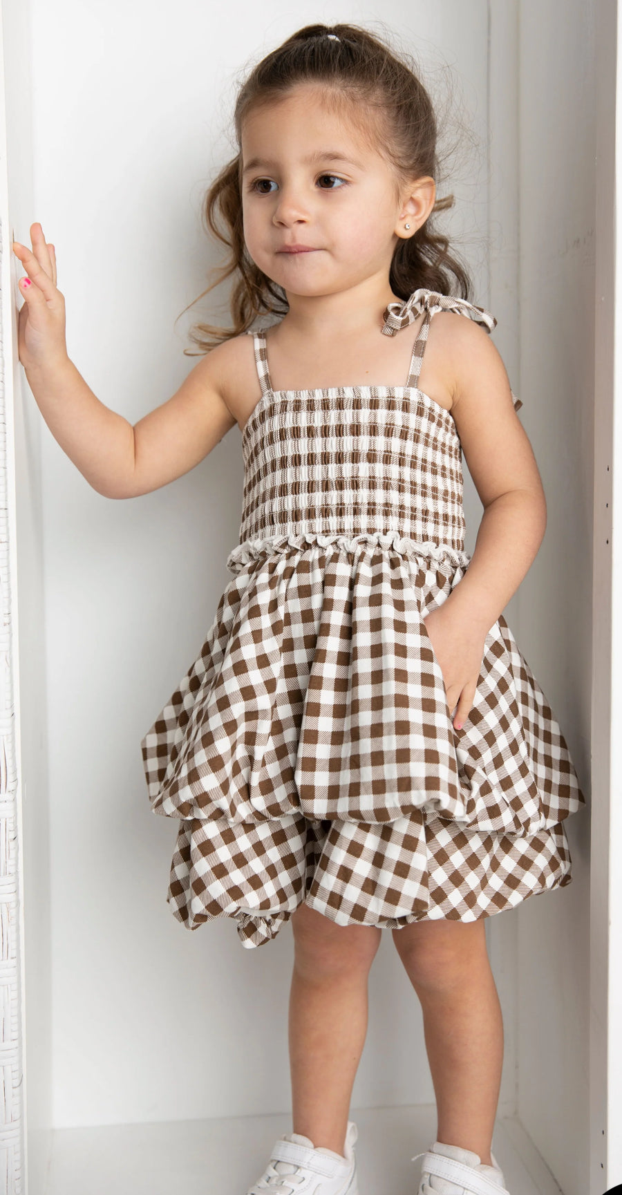 Skylar Check Bubble Dress - Mocha