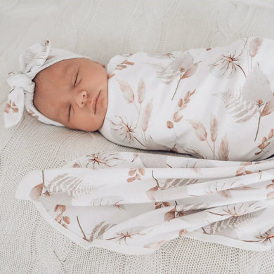 Porcelain Jersey Swaddle Stretch Wrap & Top Knot