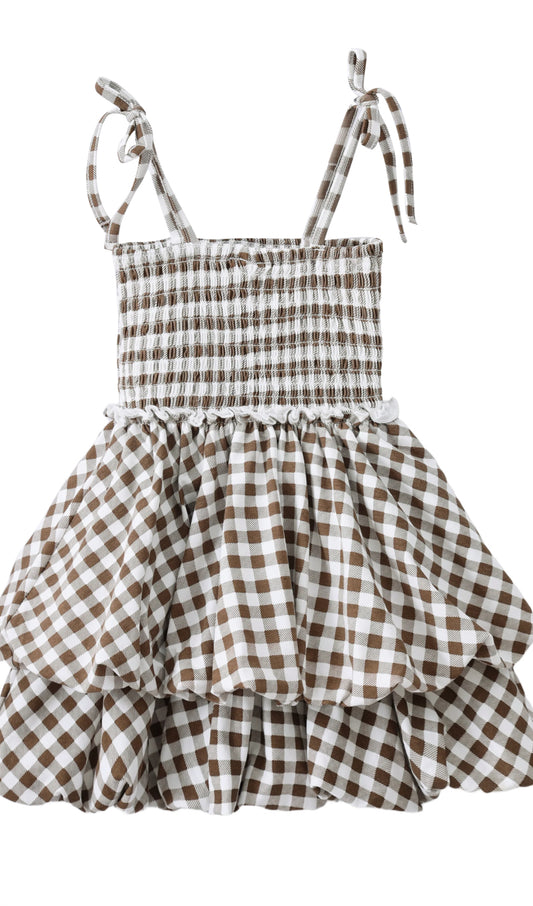 Skylar Check Bubble Dress - Mocha