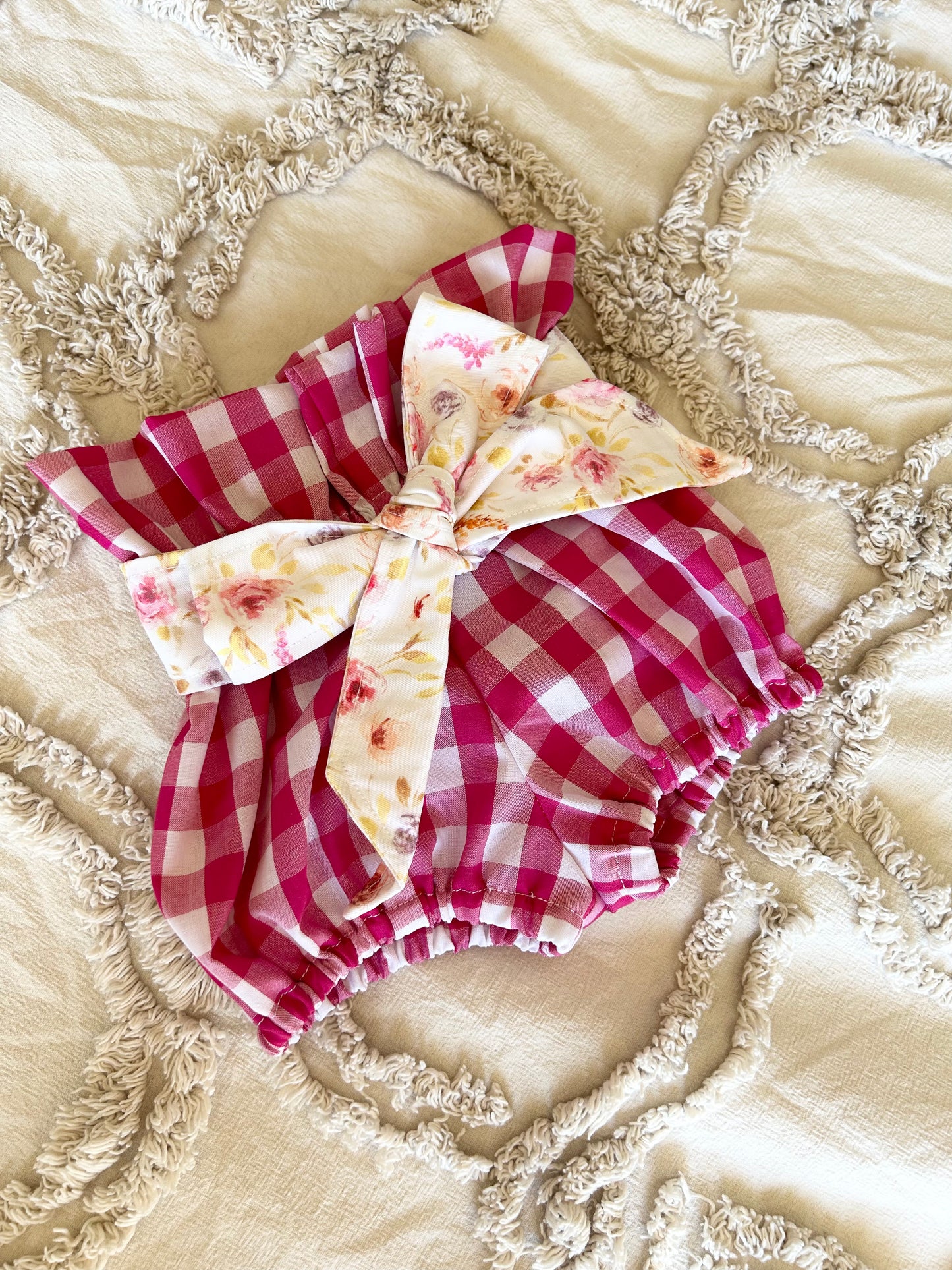 Gingham Paper Bag Bloomers/Skirt with Bow Sash