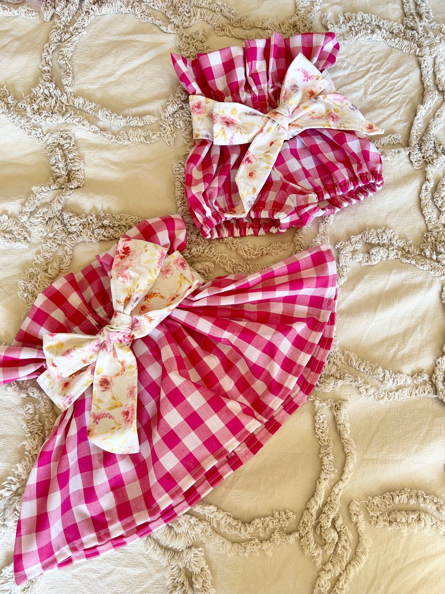 Gingham Paper Bag Bloomers/Skirt with Bow Sash