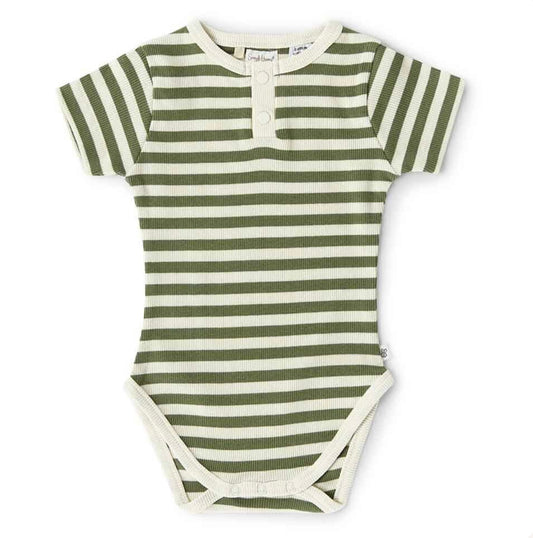 Olive Stripe Organic Short Sleeve Bodysuit