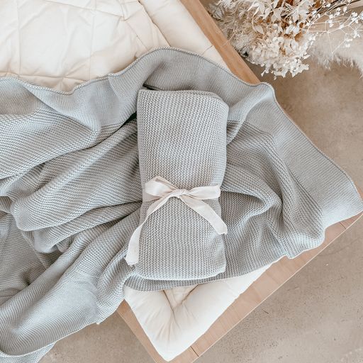 Heirloom Classic Knit Blanket | Sea Mist | 100% Cotton