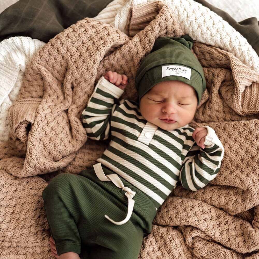 Olive Ribbed Organic Knotted Beanie