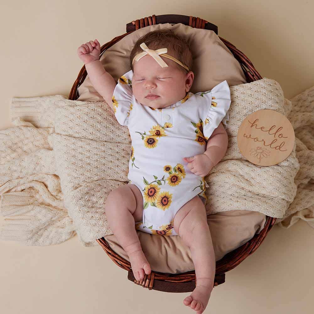 Sunflower Short Sleeve Organic Bodysuit with Frill