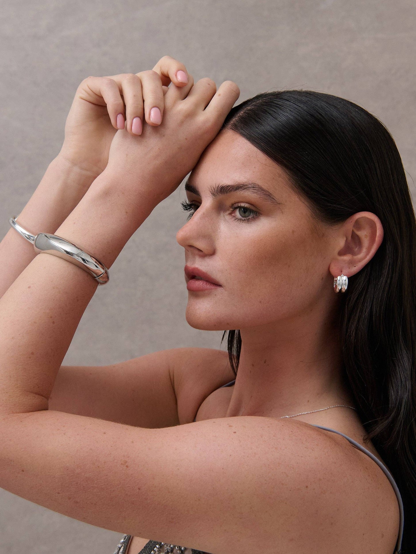 Metal Open Cuff Bangle in Silver