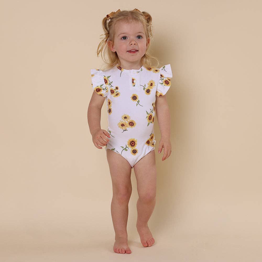 Sunflower Short Sleeve Organic Bodysuit with Frill